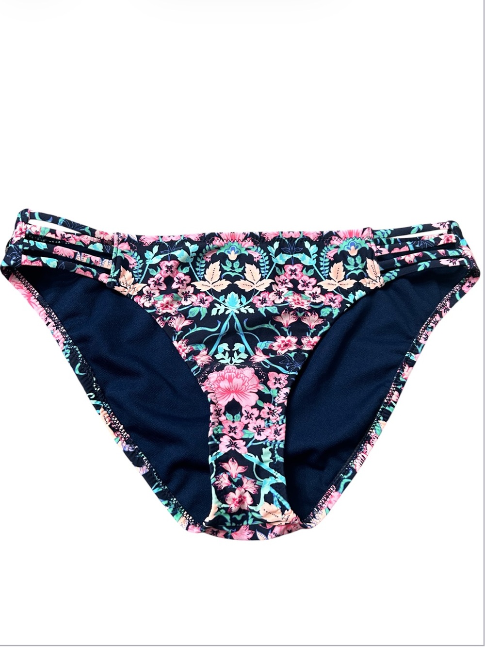 Navy Pink Floral Paisley Bikini Bottom New Size Medium